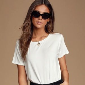 LuLus Skyra Basic White T-shirt Body Suit
